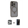 MARSİLYAN™- iPhone 15 Pro Max Kılıf Ahenk Yansıma Özel Seri - Siyah 3D Antistatik Hayalet Cam Ekran Koruyucu + PVD Metal Kamera Lens - LT