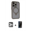MARSİLYAN™- iPhone 15 Pro Max Kılıf Ahenk Yansıma Özel Seri - Siyah 3D Antistatik Hayalet Cam Ekran Koruyucu + PVD Metal Kamera Lens - GS