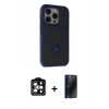 MARSİLYAN™- iPhone 15 Pro Max Kılıf Ahenk Yansıma Özel Seri - Siyah 3D Antistatik Hayalet Cam Ekran Koruyucu + PVD Metal Kamera Lens - TU