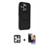 MARSİLYAN™- iPhone 15 Pro Max Kılıf Ahenk Yansıma Özel Seri - Siyah 3D Antistatik Mat Seramik Nano Ekran Koruyucu + PVD Metal Kamera Lens - GS