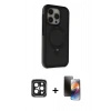 MARSİLYAN™- iPhone 15 Pro Max Kılıf Ahenk Yansıma Özel Seri - Siyah 3D Antistatik Mat Seramik Nano Ekran Koruyucu + Siyah PVD Metal Kamera Lens