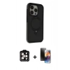 MARSİLYAN™- iPhone 15 Pro Max Kılıf Ahenk Yansıma Özel Seri - Siyah 3D Antistatik Mat Seramik Nano Ekran Koruyucu + PVD Metal Kamera Lens - TU