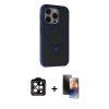 MARSİLYAN™- iPhone 15 Pro Max Kılıf Ahenk Yansıma Özel Seri - Siyah 3D Antistatik Mat Seramik Nano Ekran Koruyucu + PVD Metal Kamera Lens - TU