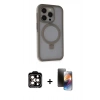 MARSİLYAN™- iPhone 15 Pro Max Kılıf Ahenk Yansıma Özel Seri - Siyah 3D Antistatik Mat Seramik Nano Ekran Koruyucu + PVD Metal Kamera Lens - TU