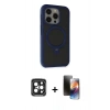 MARSİLYAN™- iPhone 15 Pro Max Kılıf Ahenk Yansıma Özel Seri - Siyah 3D Antistatik Mat Seramik Nano Ekran Koruyucu + Siyah PVD Metal Kamera Lens