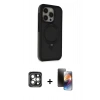 MARSİLYAN™- iPhone 15 Pro Max Kılıf Ahenk Yansıma Özel Seri - Siyah 3D Antistatik Mat Seramik Nano Ekran Koruyucu + PVD Metal Kamera Lens - GI