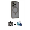 MARSİLYAN™- iPhone 15 Pro Max Kılıf Ahenk Yansıma Özel Seri - Siyah 3D Antistatik Seramik Nano Ekran Koruyucu + Turuncu PVD Metal Kamera Lens