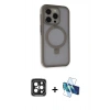 MARSİLYAN™- iPhone 15 Pro Max Kılıf Ahenk Yansıma Özel Seri - Siyah 3D Antistatik Seramik Nano Ekran Koruyucu + Siyah PVD Metal Kamera Lens