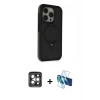 MARSİLYAN™- iPhone 15 Pro Max Kılıf Ahenk Yansıma Özel Seri - Siyah 3D Antistatik Seramik Nano Ekran Koruyucu + Gri PVD Metal Kamera Lens