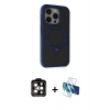 MARSİLYAN™- iPhone 15 Pro Max Kılıf Ahenk Yansıma Özel Seri - Siyah 3D Antistatik Seramik Nano Ekran Koruyucu + Turuncu PVD Metal Kamera Lens