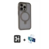 MARSİLYAN™- iPhone 15 Pro Max Kılıf Ahenk Yansıma Özel Seri - Siyah 3D Antistatik Seramik Nano Ekran Koruyucu + Gri PVD Metal Kamera Lens