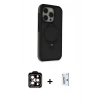 MARSİLYAN™- iPhone 15 Pro Max Kılıf Ahenk Yansıma Özel Seri - Siyah Bilvis 0.18mm Plus Cam Ekran Koruyucu + PVD Metal Kamera Lens - TU
