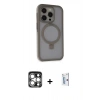 MARSİLYAN™- iPhone 15 Pro Max Kılıf Ahenk Yansıma Özel Seri - Siyah Bilvis 0.18mm Plus Cam Ekran Koruyucu + PVD Metal Kamera Lens - GS