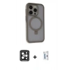 MARSİLYAN™- iPhone 15 Pro Max Kılıf Ahenk Yansıma Özel Seri - Siyah Bilvis 0.18mm Plus Cam Ekran Koruyucu + PVD Metal Kamera Lens - SH