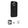 MARSİLYAN™- iPhone 15 Pro Max Kılıf Ahenk Yansıma Özel Seri - Siyah Bilvis 0.18mm Plus Cam Ekran Koruyucu + PVD Metal Kamera Lens - GS