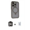 MARSİLYAN™- iPhone 15 Pro Max Kılıf Ahenk Yansıma Özel Seri - Siyah Bilvis 0.18mm Plus Cam Ekran Koruyucu + PVD Metal Kamera Lens - TU