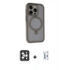 MARSİLYAN™- iPhone 15 Pro Max Kılıf Ahenk Yansıma Özel Seri - Siyah Bilvis 0.18mm Plus Cam Ekran Koruyucu + PVD Metal Kamera Lens - GI