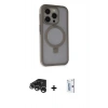 MARSİLYAN™- iPhone 15 Pro Max Kılıf Ahenk Yansıma Özel Seri - Siyah Bilvis 0.18mm Plus Cam Ekran Koruyucu + Gümüş Raze Metal Kamera Lens