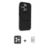 MARSİLYAN™- iPhone 15 Pro Max Kılıf Ahenk Yansıma Özel Seri - Siyah Bilvis 0.18mm Plus Cam Ekran Koruyucu + PVD Metal Kamera Lens - SH