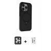 MARSİLYAN™- iPhone 15 Pro Max Kılıf Ahenk Yansıma Özel Seri - Siyah Bilvis 0.18mm Plus Cam Ekran Koruyucu + PVD Metal Kamera Lens - GI
