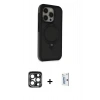 MARSİLYAN™- iPhone 15 Pro Max Kılıf Ahenk Yansıma Özel Seri - Siyah Bilvis 0.18mm Plus Cam Ekran Koruyucu + PVD Metal Kamera Lens - LT