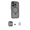 MARSİLYAN™- iPhone 15 Pro Max Kılıf Ahenk Yansıma Özel Seri - Siyah Bilvis 0.18mm Plus Cam Ekran Koruyucu + PVD Metal Kamera Lens - LT