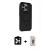 MARSİLYAN™- iPhone 15 Pro Max Kılıf Ahenk Yansıma Özel Seri - Siyah Bilvis 3D Cam Ekran Koruyucu + PVD Metal Kamera Lens - TU