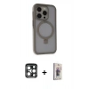 MARSİLYAN™- iPhone 15 Pro Max Kılıf Ahenk Yansıma Özel Seri - Siyah Bilvis 3D Cam Ekran Koruyucu + PVD Metal Kamera Lens - LT
