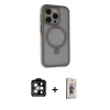 MARSİLYAN™- iPhone 15 Pro Max Kılıf Ahenk Yansıma Özel Seri - Siyah Bilvis 3D Cam Ekran Koruyucu + PVD Metal Kamera Lens - TU