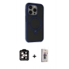 MARSİLYAN™- iPhone 15 Pro Max Kılıf Ahenk Yansıma Özel Seri - Siyah Bilvis 3D Cam Ekran Koruyucu + PVD Metal Kamera Lens - TU
