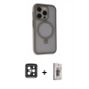 MARSİLYAN™- iPhone 15 Pro Max Kılıf Ahenk Yansıma Özel Seri - Siyah Bilvis 3D Cam Ekran Koruyucu + PVD Metal Kamera Lens - SH