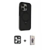 MARSİLYAN™- iPhone 15 Pro Max Kılıf Ahenk Yansıma Özel Seri - Siyah Bilvis 3D Cam Ekran Koruyucu + PVD Metal Kamera Lens - LT