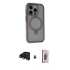 MARSİLYAN™- iPhone 15 Pro Max Kılıf Ahenk Yansıma Özel Seri - Siyah Bilvis 3D Cam Ekran Koruyucu + Raze Metal Kamera Lens - SH