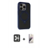 MARSİLYAN™- iPhone 15 Pro Max Kılıf Ahenk Yansıma Özel Seri - Siyah Bilvis 3D Mat Cam Ekran Koruyucu + Gri PVD Metal Kamera Lens