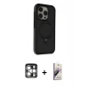 MARSİLYAN™- iPhone 15 Pro Max Kılıf Ahenk Yansıma Özel Seri - Siyah Bilvis 3D Mat Cam Ekran Koruyucu + PVD Metal Kamera Lens - GS