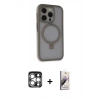 MARSİLYAN™- iPhone 15 Pro Max Kılıf Ahenk Yansıma Özel Seri - Siyah Bilvis 3D Mat Cam Ekran Koruyucu + PVD Metal Kamera Lens - GS