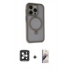 MARSİLYAN™- iPhone 15 Pro Max Kılıf Ahenk Yansıma Özel Seri - Siyah Bilvis 3D Mat Cam Ekran Koruyucu + PVD Metal Kamera Lens - SH