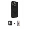 MARSİLYAN™- iPhone 15 Pro Max Kılıf Ahenk Yansıma Özel Seri - Siyah Bilvis 3D Mat Cam Ekran Koruyucu + PVD Metal Kamera Lens - SH
