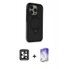 MARSİLYAN™- iPhone 15 Pro Max Kılıf Ahenk Yansıma Özel Seri - Siyah Bilvis 5in1 3D Magic Cam Ekran Koruyucu + PVD Metal Kamera Lens - SH