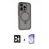 MARSİLYAN™- iPhone 15 Pro Max Kılıf Ahenk Yansıma Özel Seri - Siyah Bilvis 5in1 3D Magic Cam Ekran Koruyucu + PVD Metal Kamera Lens - SH