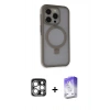 MARSİLYAN™- iPhone 15 Pro Max Kılıf Ahenk Yansıma Özel Seri - Siyah Bilvis 5in1 3D Magic Cam Ekran Koruyucu + PVD Metal Kamera Lens - GS