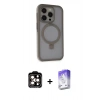 MARSİLYAN™- iPhone 15 Pro Max Kılıf Ahenk Yansıma Özel Seri - Siyah Bilvis 5in1 3D Magic Cam Ekran Koruyucu + PVD Metal Kamera Lens - TU