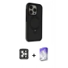 MARSİLYAN™- iPhone 15 Pro Max Kılıf Ahenk Yansıma Özel Seri - Siyah Bilvis 5in1 3D Magic Cam Ekran Koruyucu + PVD Metal Kamera Lens - GI