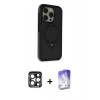 MARSİLYAN™- iPhone 15 Pro Max Kılıf Ahenk Yansıma Özel Seri - Siyah Bilvis 5in1 3D Magic Cam Ekran Koruyucu + PVD Metal Kamera Lens - LT