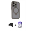 MARSİLYAN™- iPhone 15 Pro Max Kılıf Ahenk Yansıma Özel Seri - Siyah Bilvis 5in1 3D Magic Cam Ekran Koruyucu + Raze Metal Kamera Lens - SH