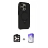 MARSİLYAN™- iPhone 15 Pro Max Kılıf Ahenk Yansıma Özel Seri - Siyah Bilvis 5in1 3D Magic Cam Ekran Koruyucu + PVD Metal Kamera Lens - TU