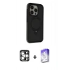 MARSİLYAN™- iPhone 15 Pro Max Kılıf Ahenk Yansıma Özel Seri - Siyah Bilvis 5in1 3D Magic Cam Ekran Koruyucu + PVD Metal Kamera Lens - GS