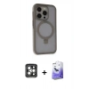 MARSİLYAN™- iPhone 15 Pro Max Kılıf Ahenk Yansıma Özel Seri - Siyah Bilvis 5in1 5D Magic Hayalet Cam Ekran Koruyucu + PVD Metal Kamera Lens - GI
