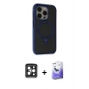 MARSİLYAN™- iPhone 15 Pro Max Kılıf Ahenk Yansıma Özel Seri - Siyah Bilvis 5in1 5D Magic Hayalet Cam Ekran Koruyucu + PVD Metal Kamera Lens - SH