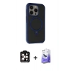 MARSİLYAN™- iPhone 15 Pro Max Kılıf Ahenk Yansıma Özel Seri - Siyah Bilvis 5in1 5D Magic Hayalet Cam Ekran Koruyucu + PVD Metal Kamera Lens - TU